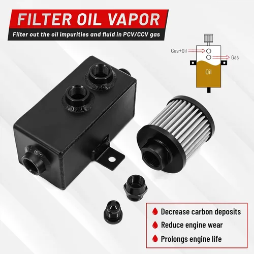 Miniatura 3 de Tanque de Captura de Aceite Universal de 1L con Deflector 10AN, Filtro de Respiración, Depósito de Aluminio en Negro