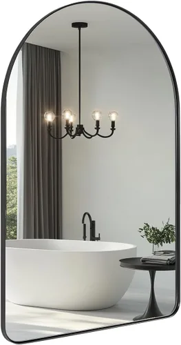 Miniatura 17 de ANDY STAR - Espejo cromado, espejo de arco de 22 x 35 pulgadas en marco de metal de acero inoxidable, espejo de baño cromado con arco, espejo