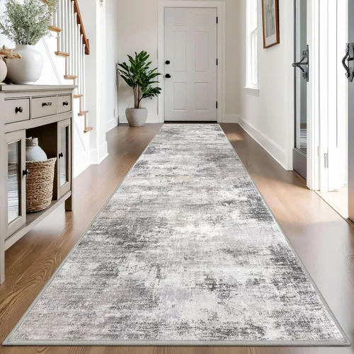 Miniatura 233 de IOHOUZE Alfombra pequeña abstracta de 2 x 3 pies, alfombra de entrada lavable para entrada interior, alfombras con respaldo de goma, alfombra gris