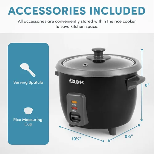 Miniatura 4 de Aroma Housewares - Olla para arroz y granos de 1.5 cuartos (ARC-363NGB), negro, 6 tazas cocidas / 3 tazas sin cocinar