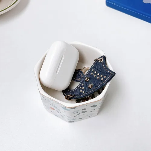 Miniatura 4 de Portaclips de Cerámica con Línea Dorada Dispensador Organizador de Clips para Escritorio Lindo Patrón de Mármol Terrazo Portaclips de Oficina