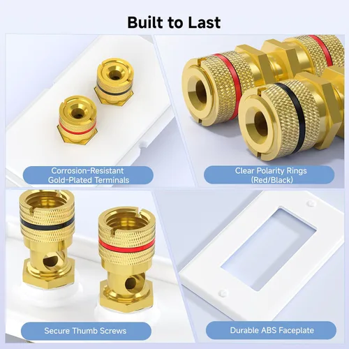 Miniatura 5 de Cable Matters Paquete de 2 placas de pared de alambre para altavoz, placa de pared de altavoz chapada en oro con poste de encuadernación de enchufe