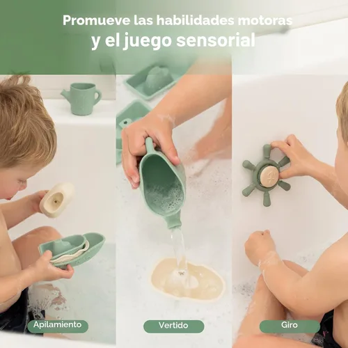 Miniatura 5 de Haakaa Juego de Juguetes de Baño Náuticos de Silicona para Bebés, Juguetes de Bañera de Silicona de Grado Alimentario para Niños Pequeños, Barcos