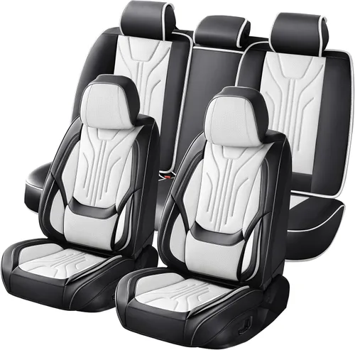 Miniatura 10 de Juego completo de fundas de asiento de automóvil, protector de cojín de piel sintética de ajuste universal, impermeable, antideslizante, accesorios