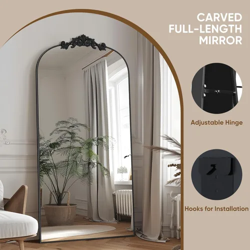 Miniatura 5 de Antok - Espejo arqueado de longitud completa, espejo de piso, 71 x 28 pulgadas con tallado, espejos de cuerpo completo para decoración del hogar