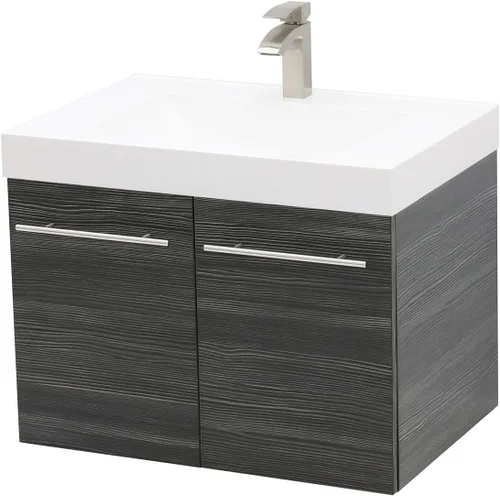 Juego de lavabo flotante para montaje en pared, color gris oscuro, encimera de fregadero integrada blanca, 23.25 pulgadas
