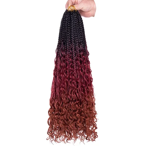Miniatura 16 de COOKOO Cabello de Trenzas de Caja Bohemias de Ganchillo de 8 Pulgadas para Mujeres Negras, Paquete de 8, Cabello Sintético de Trenzas de Caja