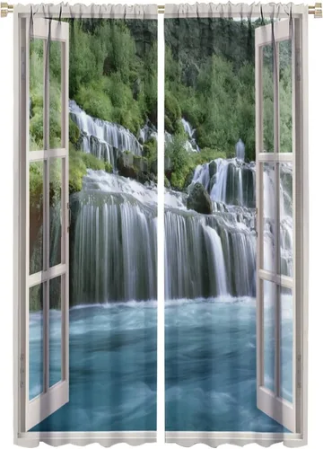 Miniatura 79 de Cortina opaca de bosque de verano, diseño de ramas de bosque, con bolsillo para barra, cortinas farbic con bolsillo para barra, comedor, cafetería