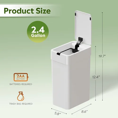 Miniatura 3 de WLIVE Cubo de basura pequeño para baño, 9 litros/2.4 galones, con sensor de movimiento, IPX5, impermeable, sin contacto, para baño, oficina, Blanco