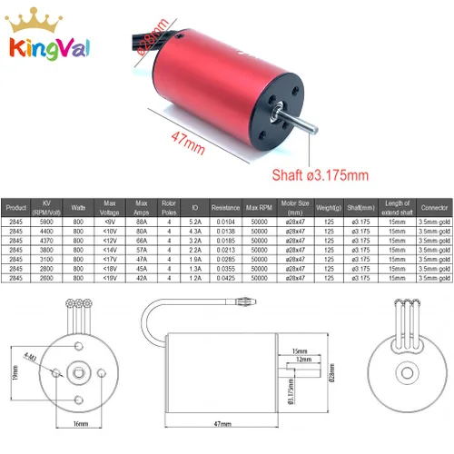 Miniatura 2 de KingVal Reemplazo 2845 2600KV Eje de motor sin escobillas impermeable 0.125 in compatible con 1/14 RC Car