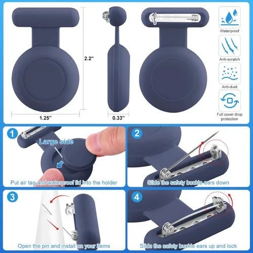 Miniatura 5 de Soporte impermeable compatible con AirTag para niños (paquete de 2), funda oculta con alfiler, clip de rastreador GPS compatible con Apple Air Tag