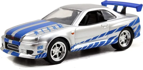 Jada Toys Fast & Furious 1:55 Brian's 2002 Nissan GT-R R34 Build N' Collect Kit de modelo fundido a presión, juguetes para niños y adultos, color