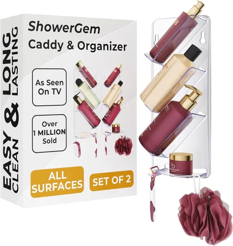 Miniatura 8 de ShowerGem Organizador de ducha fácil de limpiar, paquete de 2 organizadores de baño duraderos a prueba de óxido, sin ventosas, sin tornillos