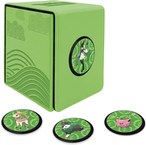 Ultra Pro Gallery Series: Morning Meadow Alcove Caja de 4 clics para cartas de Pokémon, capacidad para 100 tarjetas de doble manga, cierre