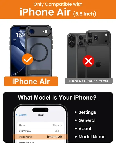 Miniatura 2 de BXYJY Funda magnética para iPhone Air con soporte, compatible con MagSafe, botón de control de cámara, protección completa de la lente, caída