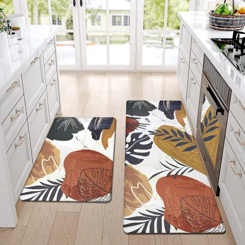 Miniatura 13 de Homcomoda Alfombras y tapetes de cocina antideslizantes y antifatiga, 2 piezas, bohemios, acolchados, impermeables, cómodos, para cocina, fregadero