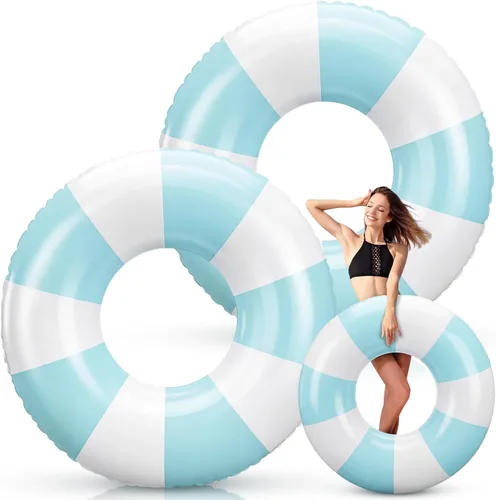 Miniatura 19 de Foilswirl Flotadores inflables jumbo de 47.24 pulgadas para piscina, anillos de piscina a rayas azules y blancas, tubo inflable para mujeres