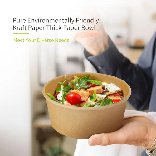 Miniatura 4 de Paquete de 50 cuencos de papel de 25 onzas, cuencos de sopa desechables, cuencos de ensalada resistentes, hechos de papel kraft de grado