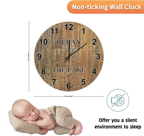 Miniatura 2 de UFunhome Reloj de pared de granja Lake Relax You're at The Lake Silent Non-Ticking Vintage Country reloj de grano de madera a pilas para el hogar