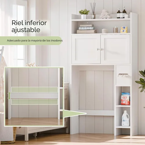 Miniatura 6 de MU Gabinete de almacenamiento sobre el inodoro con puertas, organizador de almacenamiento de baño de 32 pulgadas con estantes laterales, estante