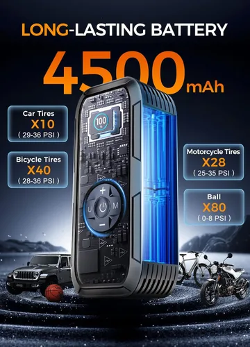 Miniatura 4 de Compresor de aire portátil Y51, inflador de neumáticos, bomba de aire eléctrica inalámbrica de 150 PSI para neumáticos de automóvil, apagado