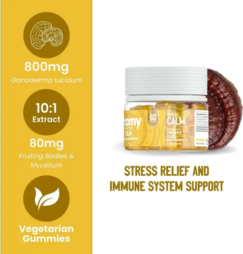 Miniatura 2 de Tspacious - Gomitas calmantes Reishi con sabor natural a piña y melocotón, sin gelatina, sin gluten y vegetarianas, 60