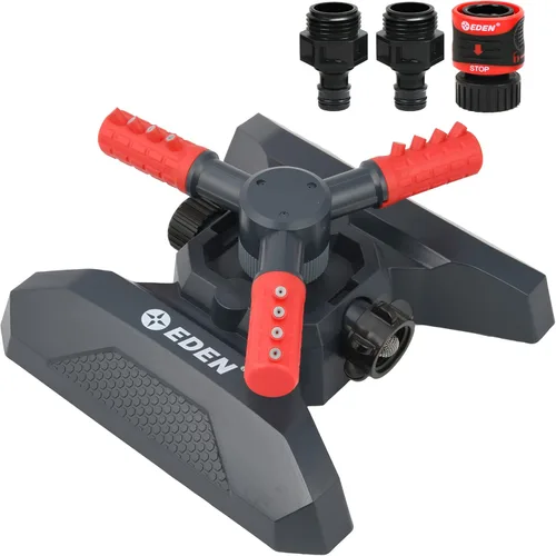 Eden 94120 - Aspersor giratorio automático para césped y jardín para patio, cobertura de área grande con juego de inicio de conexión rápida, base