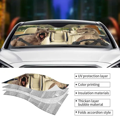 Miniatura 5 de YOSA Yosa - Parasol para parabrisas de automóvil, diseño de dinosaurios, para ventana delantera, para camioneta, SUV, bloquea los rayos UV, mantiene