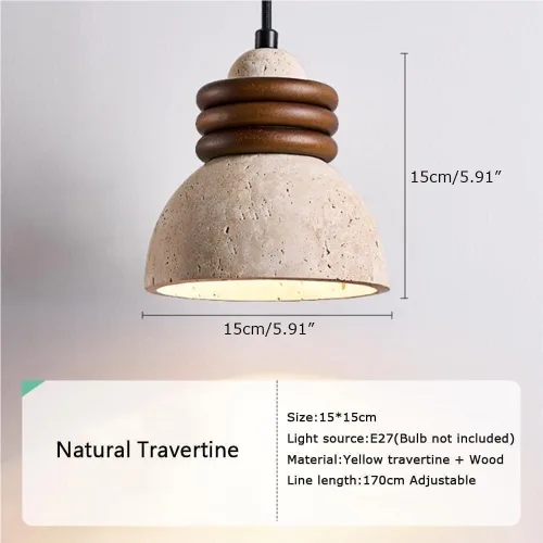 Miniatura 4 de Natural Yellow Travertine Chandeliers Industrial Wood Accents Hanging Lamp Mid Century Bedside Height Adjustable Pendant Lights for Kitchen Island