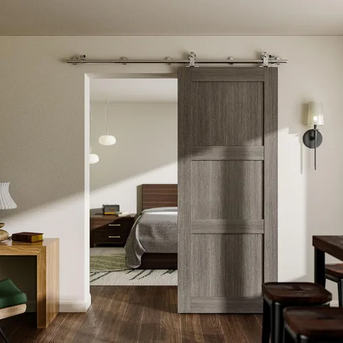 Miniatura 7 de CCJH Kit de herrajes para puerta de granero con riel deslizante de acero inoxidable de 4 pies/48'' para puerta individual de servicio pesado