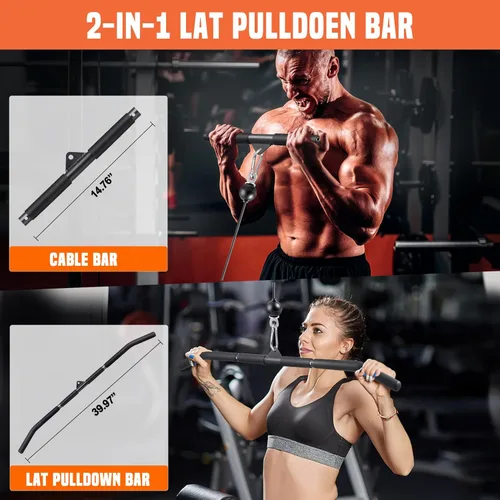 Miniatura 6 de SERTT Sistema de Polea de Cable para Gimnasio, Accesorio de Polea de Rack de Potencia con Barra de Jalón LAT 2 en 1 y Pasador de Carga Mejorado