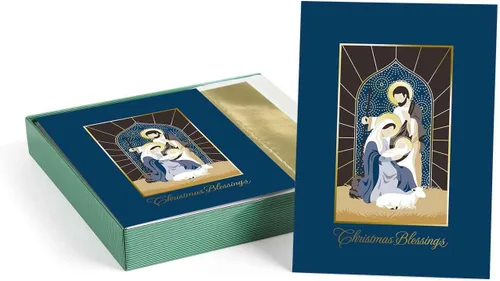 Miniatura 19 de Tarjetas navideñas religiosas de la Virgen y el Niño de Masterpiece / Juego de 16 tarjetas festivas cristianas en caja con acentos de lámina dorada