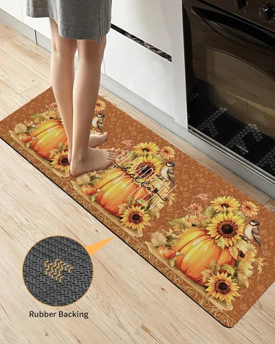 Miniatura 3 de Tapete de baño retro con diseño de calabaza para bañera, antideslizante, secado rápido y absorbente, tierra de diatomeas, fregadero de cocina
