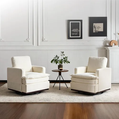 Miniatura 13 de VINGLI Silla giratoria de 360° con cojines de asiento de doble capa, sillón giratorio moderno, silla de club cuadrada tapizada para sala de estar