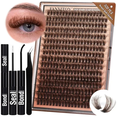 Miniatura 22 de FANXITON Kit de extensiones de pestañas naturales para colocar tú misma, pestañas en racimo individuales D 20D+30D, 280 unidades, kit de extensiones