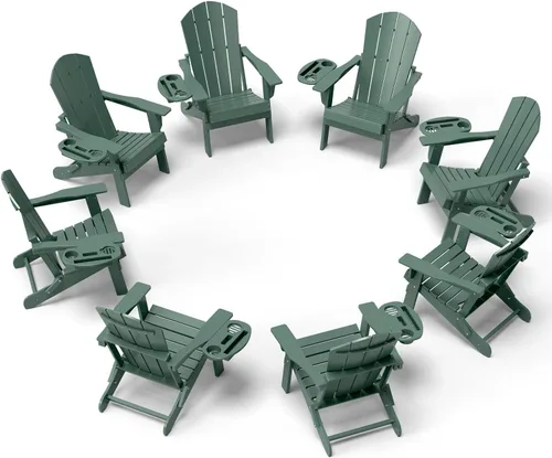 Miniatura 38 de NAVINE Juego de 2 sillas Adirondack plegables de polietileno de alta densidad con portavasos multifuncional, resistente a la intemperie, para Blanco