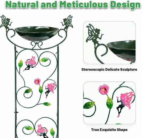 Miniatura 3 de HONGLAND Baño de metal para pájaros de 36.5 pulgadas con enrejado, baño para pájaros de jardín al aire libre con cuenco desmontable y soporte