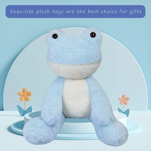 Miniatura 5 de Animal de peluche de rana azul claro, lindo juguete de rana peluda, suave juguete de peluche para niños y niñas, regalos para niños o novia, 8.5