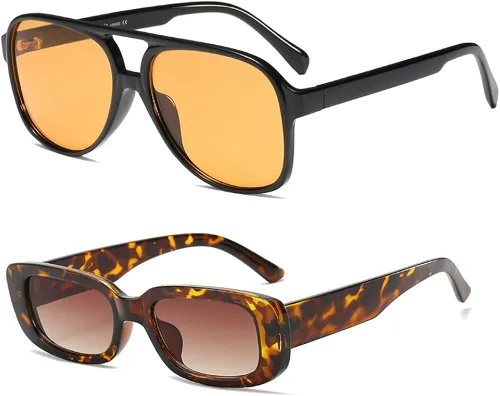 Lentes de sol vintage retro de los años 70 para mujer y hombre, montura clásica, cuadrada y grande estilo aviador, lentes naranjas de moda UV400
