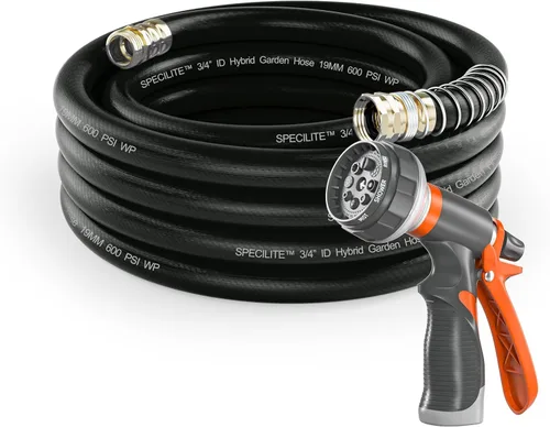 Miniatura 10 de SPECILITE Manguera de jardín de 50 pies x 5/8 pulgadas, manguera de agua resistente, flexible y ligera, explosión de 600 psi, manguera de goma 5/8