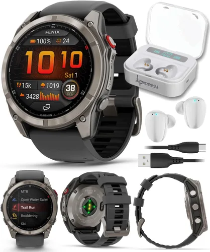 Miniatura 46 de Garmin Fenix 8 – 2 pulgadas, reloj inteligente multideporte GPS AMOLED, zafiro, titanio con banda de silicona naranja brillante/grafito, linterna