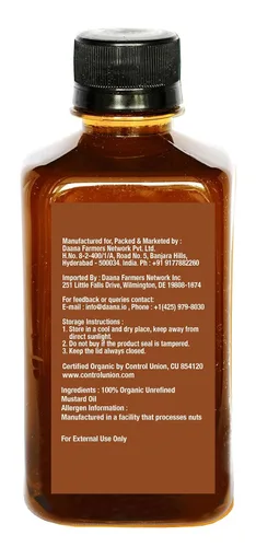 Miniatura 4 de Daana Aceite de mostaza: certificado USDA orgánico, extra virgen, prensado en frío (12 oz)