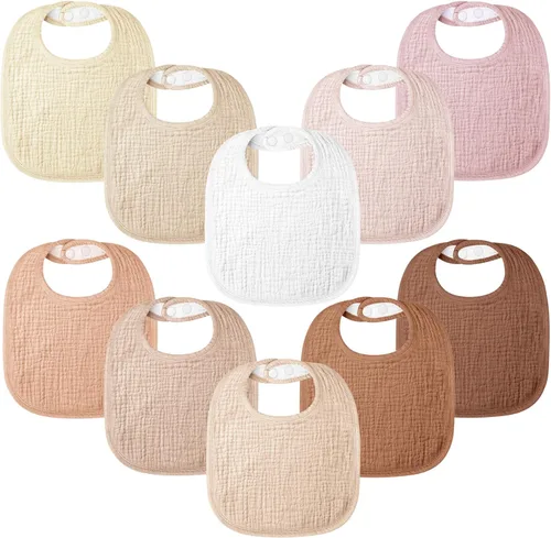 Miniatura 15 de Paquete de 10 baberos para bebés de muselina de algodón 100%, baberos para babeo para bebés unisex, niños pequeños, infantes, recién nacidos