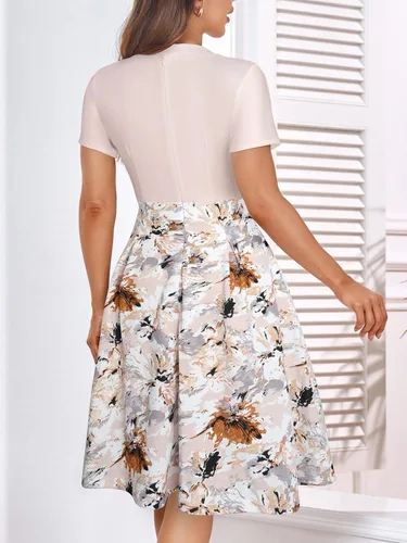 Miniatura 2 de YATHON Vestido casual acampanado con cuello con muescas y dobladillo plisado para mujer