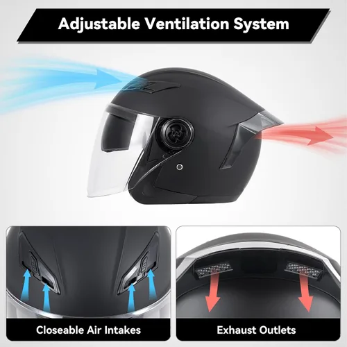 Miniatura 3 de Casco de motocicleta abierto para adultos 3/4, con doble visera, para moto, scooter, ebike, ciclomotor, para hombres y mujeres, aprobado por el DOT