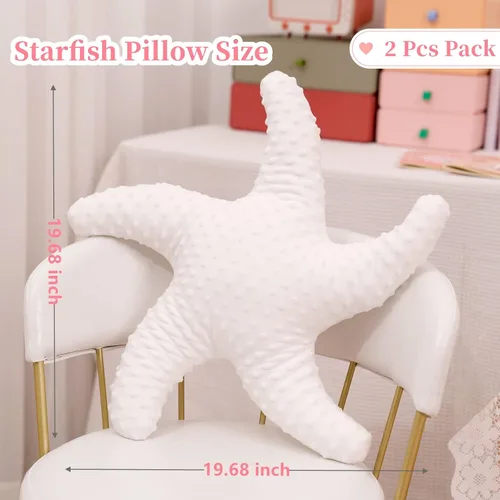 Miniatura 2 de Marble Empire Paquete de 2 almohadas de estrella de mar blancas para sofá y cama, almohadas decorativas de temática costera, almohadas de acento