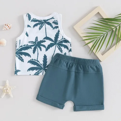 Miniatura 3 de BOIZONTY Conjunto de 2 piezas de ropa de verano para bebé, camiseta sin mangas, camiseta y pantalones cortos de palma