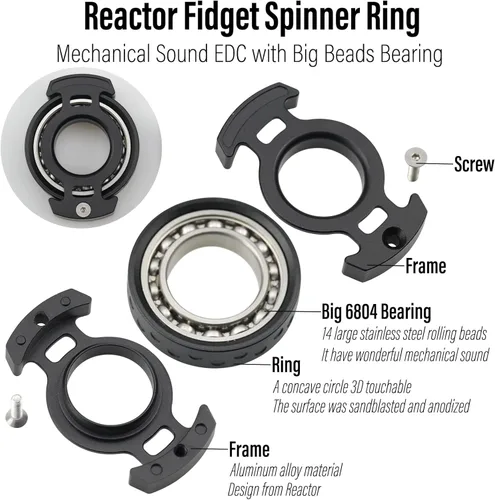 Miniatura 3 de FREELOVE Metal Ring Fidget Toys for Men Adults, Aluminum Alloy, Chain Bike Sound Anxiety Ring, Nuclear Reactor Design with 6804 Ball Bearing Finger