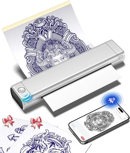 Miniatura 13 de Phomemo Impresora de plantilla de tatuaje, impresora térmica inalámbrica M08F con 10 piezas de papel de transferencia, compatible