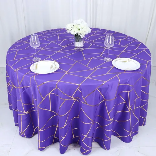 Miniatura 9 de Efavormart - Mantel redondo de poliéster de 120 pulgadas con patrón geométrico dorado Morado